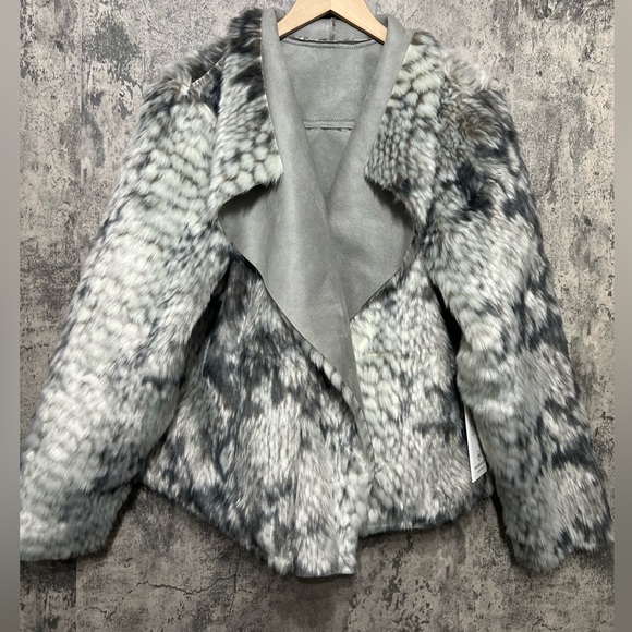 Anthropologie Faux Fur Fleece Jacket double sided gray suede charcoal and gray - Picture 6 of 14